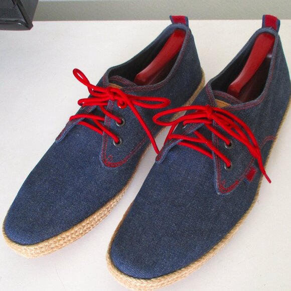 Ben Sherman Mens Denim Blue Canvas & Jute Lace-up Sneaker - Size 10M - Picture 1 of 8